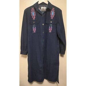 Vtg Calvin Klein Denim Duster Jacket Southwest Custom Tribal Native Am Women's L